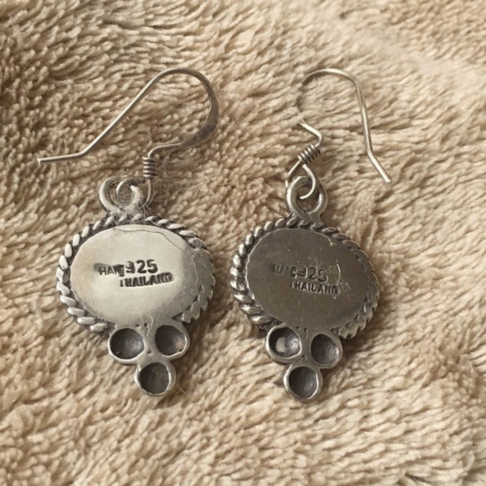 SOLD  Vintage Turquoise Rope Encircled Turquoise Sterling Silver Earrings - Picture 2 of 6